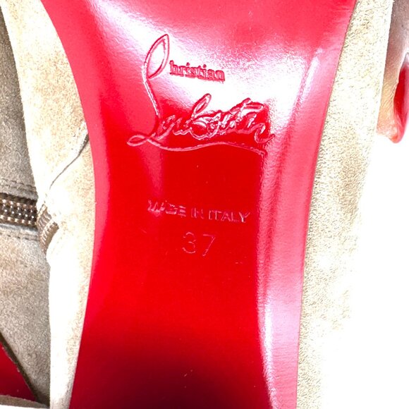 Christian Louboutin TURELA 85 Suede Block Heel Ankle Bootie Boots Lionne - Picture 13 of 14